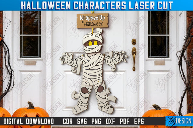 Halloween Characters Laser Cut | Porch Décor | Halloween Decorations | Mummy | CNC File SVG Fly Design 