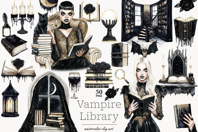 Halloween Clip Art | Vampire Girl PNG | Gothic Library SVG GlamArtZhanna 