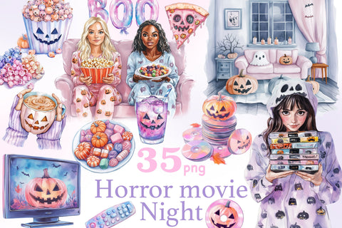 Halloween Clipart PNG Bundle | Horror Movie Night SVG GlamArtZhanna 