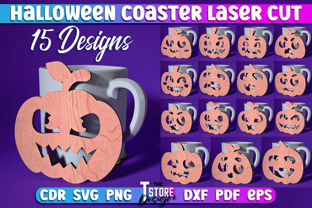 Halloween Coaster Bundle | Pumpkin Shape Coaster | Halloween Party | Haunter House | CNC File SVG The T Store Design 