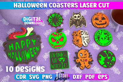 Halloween Coaster Bundle | Template Coaster | Halloween Party | Haunter House | CNC File SVG The T Store Design 