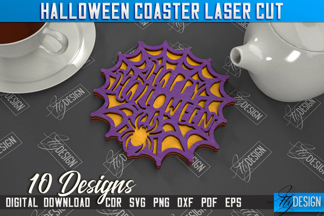 Halloween Coaster | Cup Coasters Template | Halloween Party | Haunted House | CNC File SVG Fly Design 