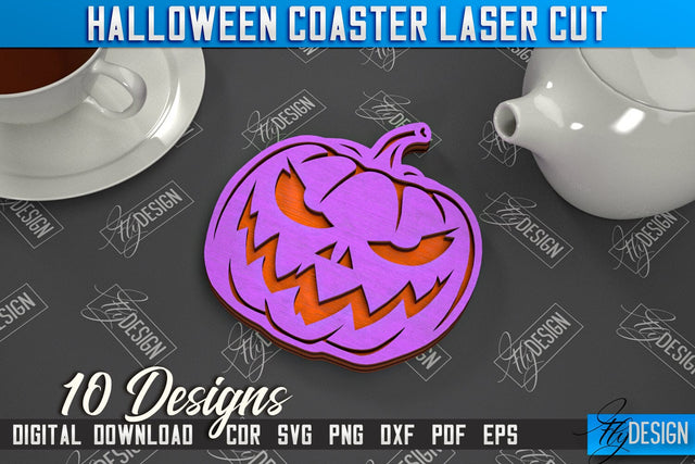 Halloween Coaster | Cup Coasters Template | Halloween Party | Haunted House | CNC File SVG Fly Design 