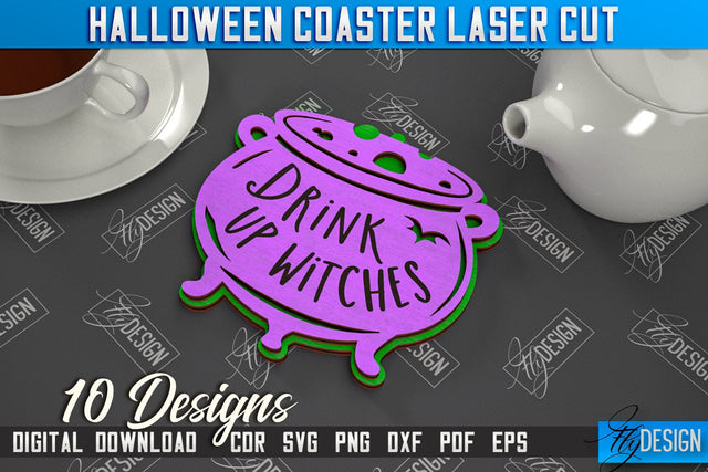 Halloween Coaster | Cup Coasters Template | Halloween Party | Haunted House | CNC File SVG Fly Design 