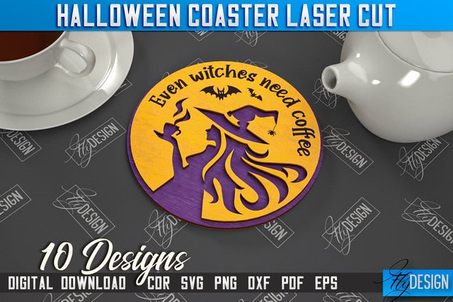 Halloween Coaster | Cup Coasters Template | Halloween Party | Haunted House | CNC File SVG Fly Design 