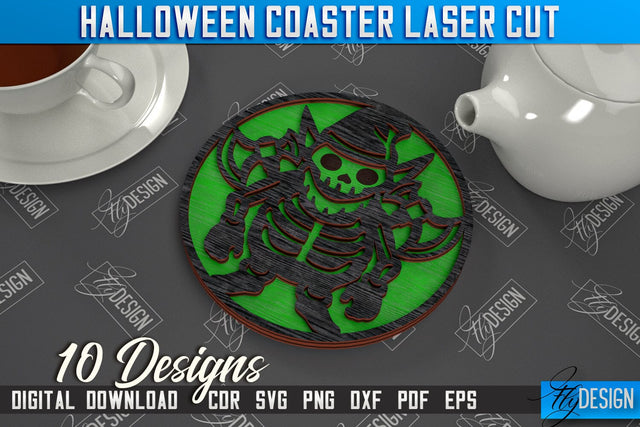 Halloween Coaster | Cup Coasters Template | Halloween Party | Haunted House | CNC File SVG Fly Design 