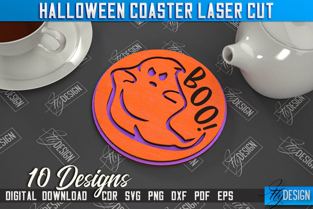 Halloween Coaster | Cup Coasters Template | Halloween Party | Haunted House | CNC File SVG Fly Design 
