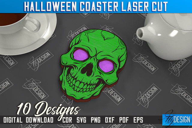 Halloween Coaster | Cup Coasters Template | Halloween Party | Haunted House | CNC File SVG Fly Design 