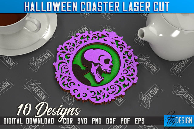 Halloween Coaster | Cup Coasters Template | Halloween Party | Haunted House | CNC File SVG Fly Design 