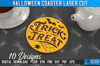 Halloween Coaster | Cup Coasters Template | Halloween Party | Haunted House | CNC File SVG Fly Design 