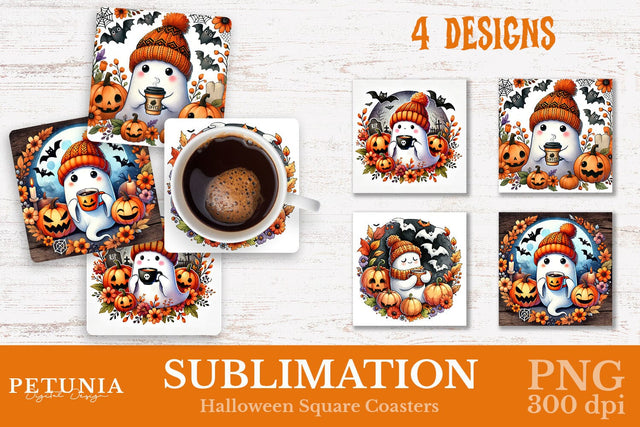 Halloween Coaster PNG | Square Coaster Sublimation Designs Sublimation Petunia Digital Design 