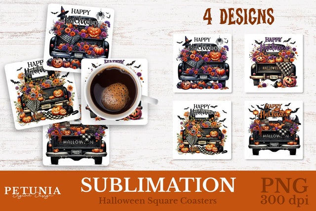Halloween Coaster PNG | Square Coaster Sublimation Designs Sublimation Petunia Digital Design 