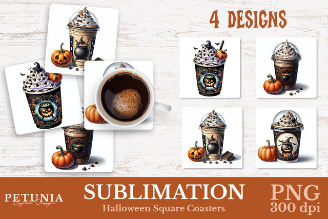 Halloween Coaster PNG | Square Coaster Sublimation Designs Sublimation Petunia Digital Design 