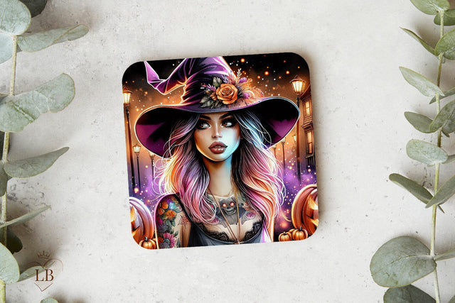 Halloween Coaster Sublimation, Witch Square Coaster PNG Sublimation BijouBay 