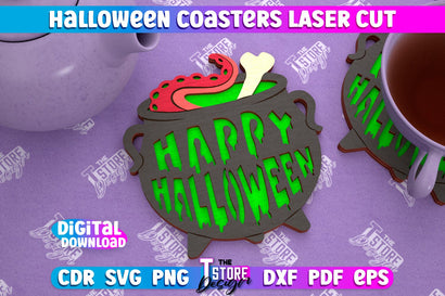 Halloween Coaster | Template Coaster | Halloween Party | Haunter House | CNC File SVG The T Store Design 