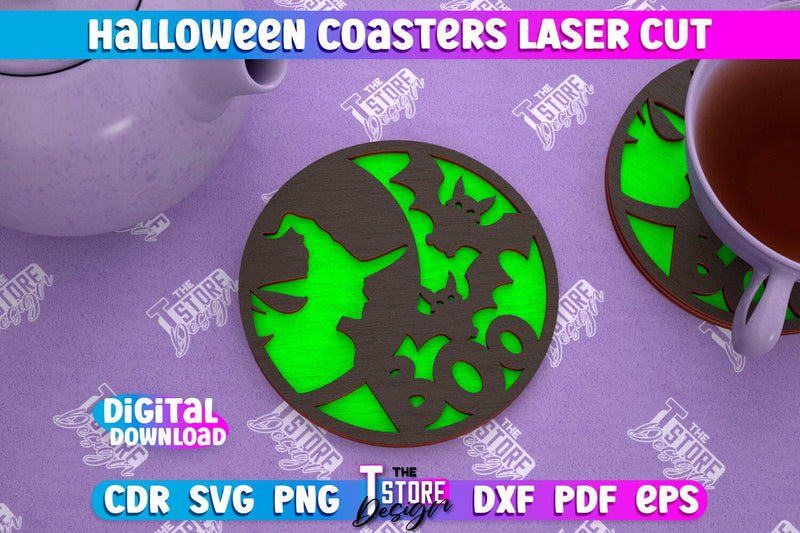 Halloween Coaster | Template Coaster | Halloween Party | Haunter House | CNC File SVG The T Store Design 