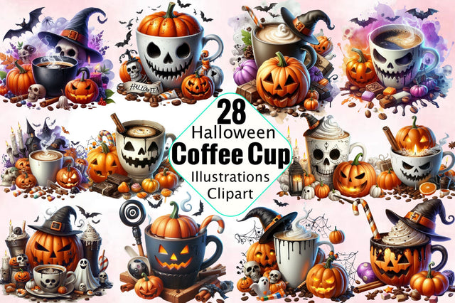 Halloween Coffee Cup Clipart Bundle Sublimation SVGArt 