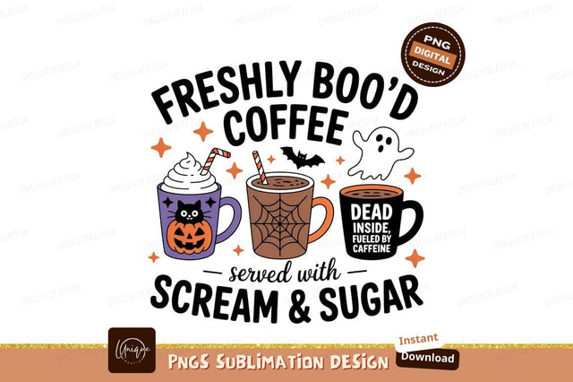 Halloween coffee drinks with spooky decorations ghost Sublimation Designangry 