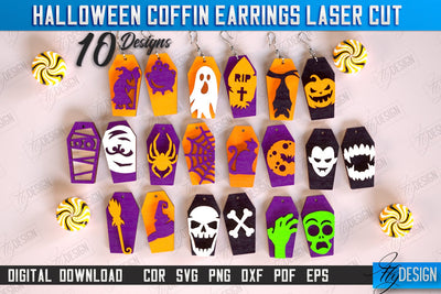 Halloween Coffin Earrings Laser Cut Bundle, Witch Earrings, Skeleton Dangle Earrings, Wooden Spooky Jewelry SVG, Engraved Scary Halloween Jewelry, Gothic Earrings SVG Fly Design 