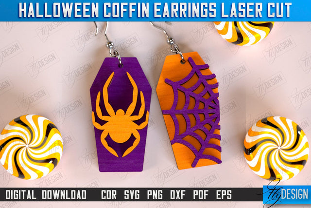 Halloween Coffin Earrings Laser Cut, Witch Earrings, Skeleton Dangle Earrings, Wooden Spooky Jewelry SVG, Engraved Scary Halloween Jewelry, Gothic Earrings SVG Fly Design 