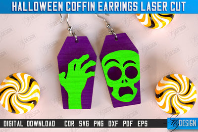 Halloween Coffin Earrings Laser Cut, Witch Earrings, Skeleton Dangle Earrings, Wooden Spooky Jewelry SVG, Engraved Scary Halloween Jewelry, Gothic Earrings SVG Fly Design 