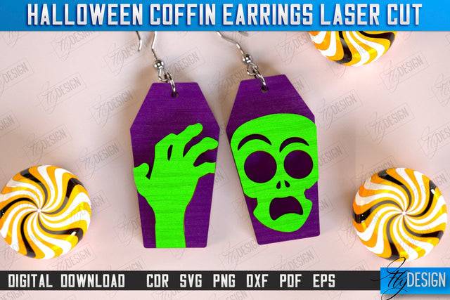 Halloween Coffin Earrings Laser Cut, Witch Earrings, Skeleton Dangle Earrings, Wooden Spooky Jewelry SVG, Engraved Scary Halloween Jewelry, Gothic Earrings SVG Fly Design 