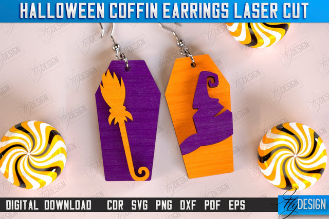 Halloween Coffin Earrings Laser Cut, Witch Earrings, Skeleton Dangle Earrings, Wooden Spooky Jewelry SVG, Engraved Scary Halloween Jewelry, Gothic Earrings SVG Fly Design 