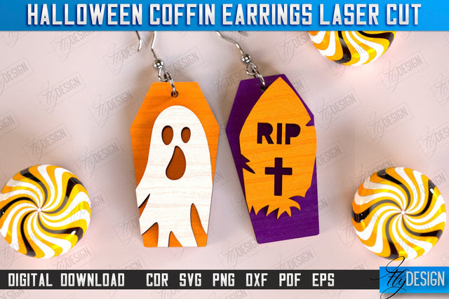 Halloween Coffin Earrings Laser Cut, Witch Earrings, Skeleton Dangle Earrings, Wooden Spooky Jewelry SVG, Engraved Scary Halloween Jewelry, Gothic Earrings SVG Fly Design 