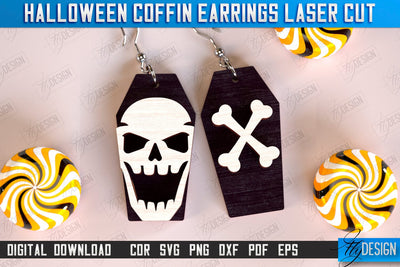 Halloween Coffin Earrings Laser Cut, Witch Earrings, Skeleton Dangle Earrings, Wooden Spooky Jewelry SVG, Engraved Scary Halloween Jewelry, Gothic Earrings SVG Fly Design 