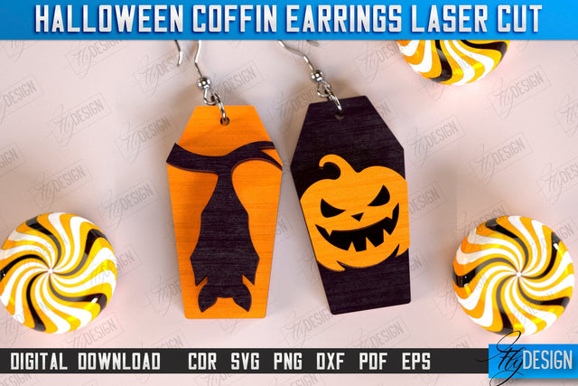 Halloween Coffin Earrings Laser Cut, Witch Earrings, Skeleton Dangle Earrings, Wooden Spooky Jewelry SVG, Engraved Scary Halloween Jewelry, Gothic Earrings SVG Fly Design 