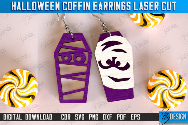 Halloween Coffin Earrings Laser Cut, Witch Earrings, Skeleton Dangle Earrings, Wooden Spooky Jewelry SVG, Engraved Scary Halloween Jewelry, Gothic Earrings SVG Fly Design 