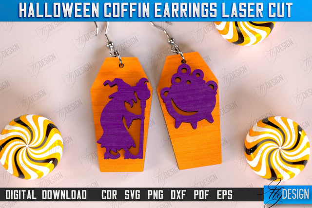 Halloween Coffin Earrings Laser Cut, Witch Earrings, Skeleton Dangle Earrings, Wooden Spooky Jewelry SVG, Engraved Scary Halloween Jewelry, Gothic Earrings SVG Fly Design 