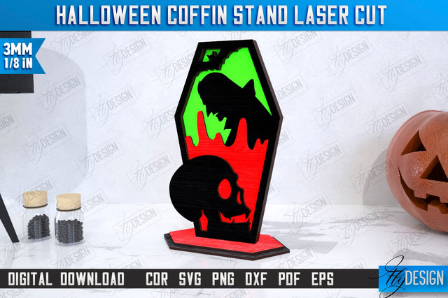Halloween Coffin Stand Laser Cut | Halloween Decorations | CNC File SVG Fly Design 