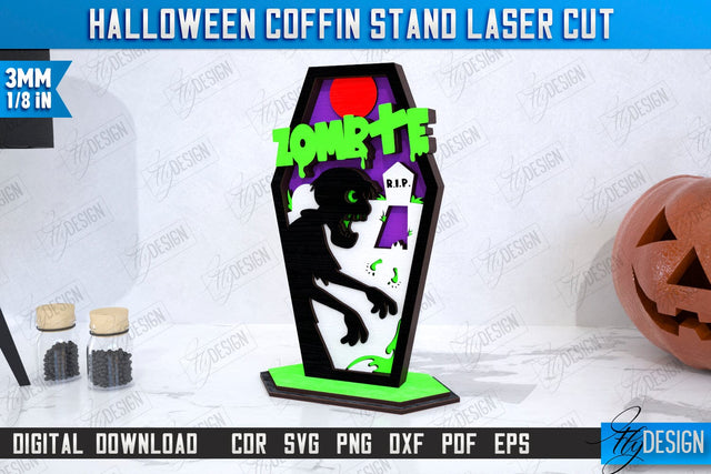 Halloween Coffin Stand Laser Cut | Halloween Decorations | CNC File SVG Fly Design 