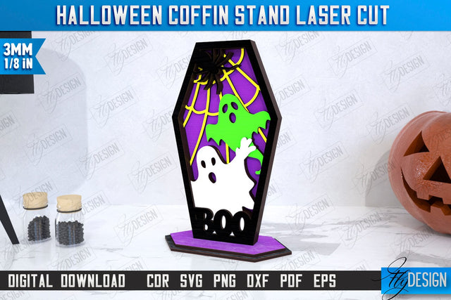 Halloween Coffin Stand Laser Cut | Halloween Decorations | CNC File SVG Fly Design 