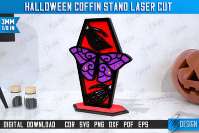 Halloween Coffin Stand Laser Cut | Halloween Decorations | CNC File SVG Fly Design 