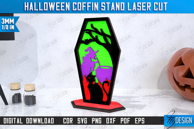 Halloween Coffin Stand Laser Cut | Halloween Decorations | CNC File SVG Fly Design 