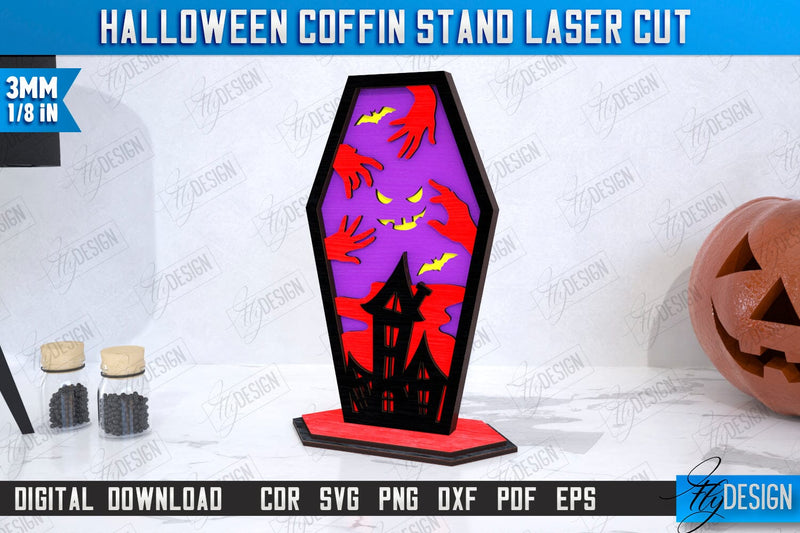 Halloween Coffin Stand Laser Cut | Halloween Decorations | CNC File SVG Fly Design 