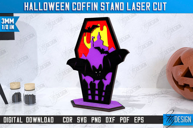 Halloween Coffin Stand Laser Cut | Halloween Decorations | CNC File SVG Fly Design 