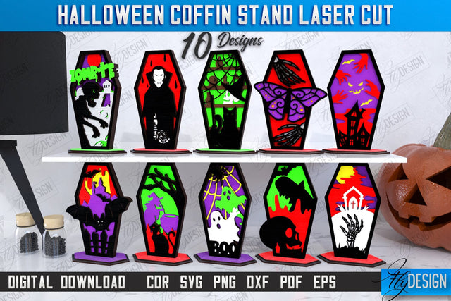 Halloween Coffin Stands Laser Cut Bundle | Halloween Decorations | CNC Files SVG Fly Design 