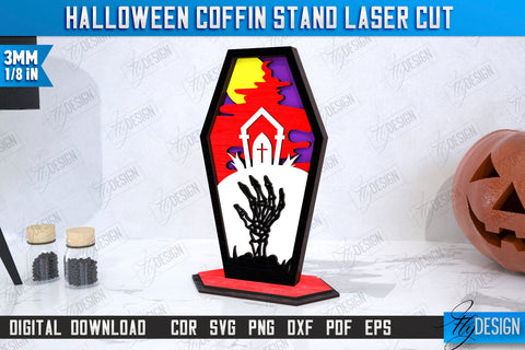Halloween Coffin Stands Laser Cut Bundle | Halloween Decorations | CNC Files SVG Fly Design 