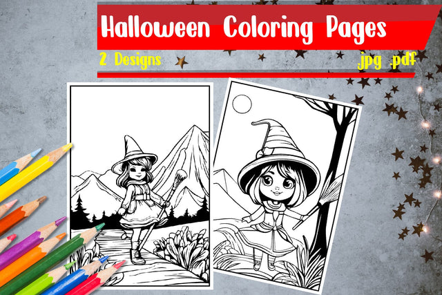 Halloween Coloring Pages | Cute Witch Coloring Pages SVG zafrans studio 