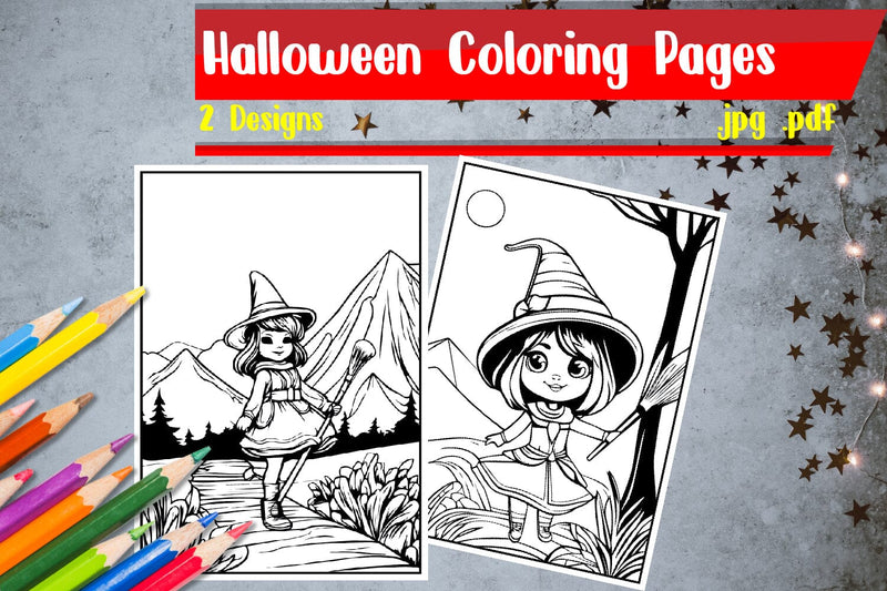Halloween Coloring Pages | Cute Witch Coloring Pages SVG zafrans studio 