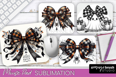 Halloween Coquette Bow Mouse Pad Sublimation Sublimation OrangeBrushStudio 