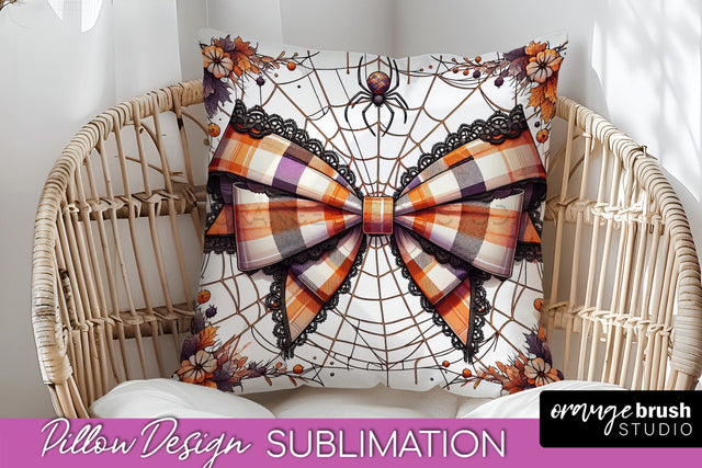 Halloween Coquette Bow Pillow Sublimation - Halloween Pillow Sublimation OrangeBrushStudio 