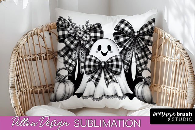 Halloween Coquette Bow Pillow Sublimation - Halloween Pillow Sublimation OrangeBrushStudio 