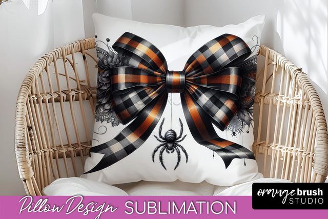 Halloween Coquette Bow Pillow Sublimation - Halloween Pillow Sublimation OrangeBrushStudio 
