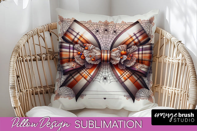 Halloween Coquette Bow Pillow Sublimation - Halloween Pillow Sublimation OrangeBrushStudio 