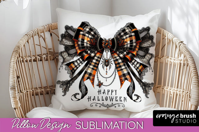 Halloween Coquette Bow Pillow Sublimation - Halloween Pillow Sublimation OrangeBrushStudio 