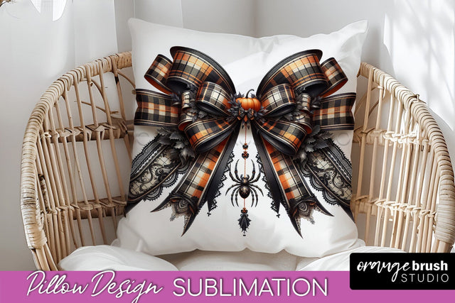 Halloween Coquette Bow Pillow Sublimation - Halloween Pillow Sublimation OrangeBrushStudio 